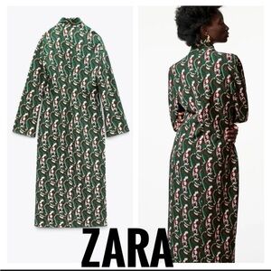 BNWT Zara Women’s Green Paisley Print Midi Slit Dress Size M